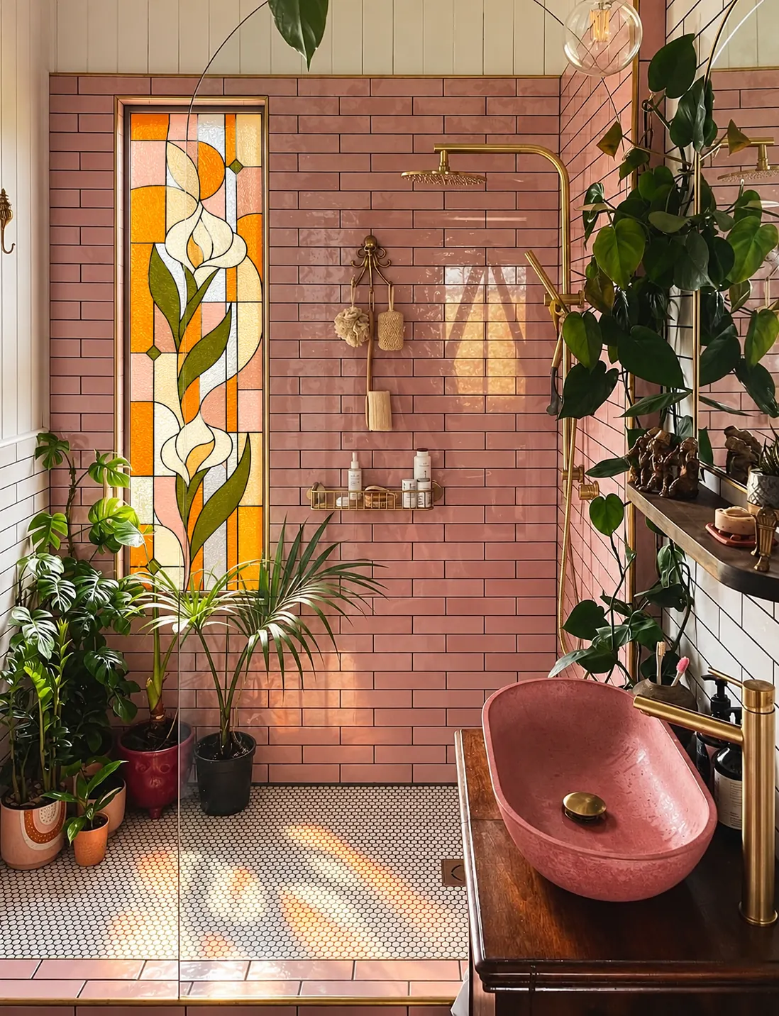 vitrail dans une salle de bain